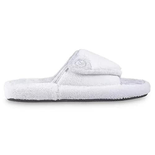 isotoner Women's Indoor/Outdoor Slip-on Terry Spa Slide Slippers with Memory Foam, White, 6.5-7 | All-day comfort with adjustable fit thumbnail 5