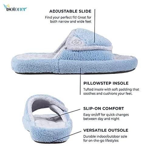 isotoner Women's Indoor/Outdoor Slip-on Terry Spa Slide Slippers with Memory Foam, White, 6.5-7 | All-day comfort with adjustable fit thumbnail 3
