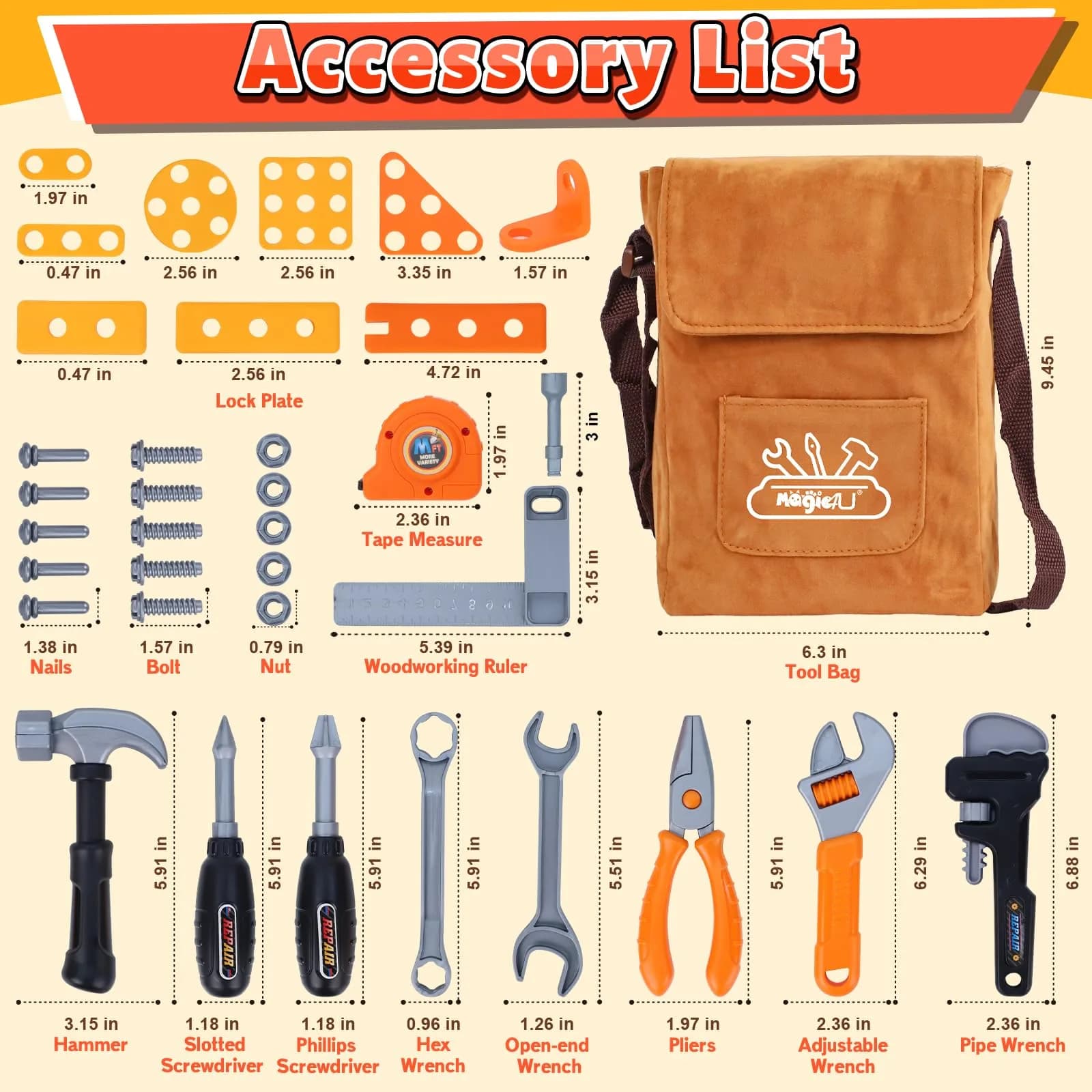 Magic4U Kids Tool Set with Tool Bag, 26 Pieces | Pretend Play Toy for Ages 3-8 - view 2