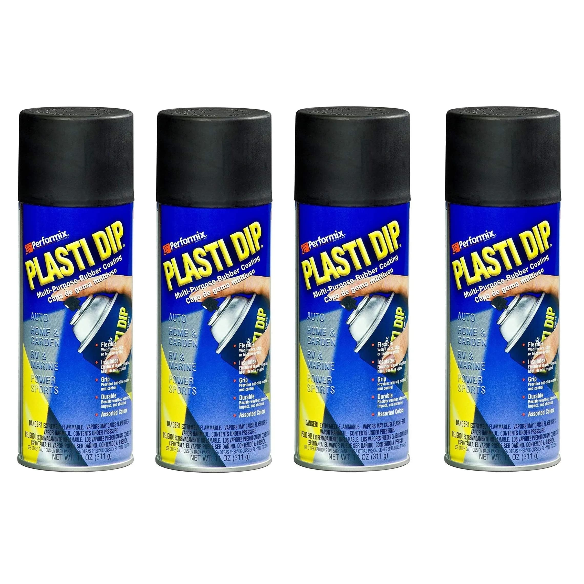 DipYourCar Plasti Dip 11203 Black Rubber Spray Wheel Kit | Flexible, Easy to Remove, 11oz (4 Pack) — Black