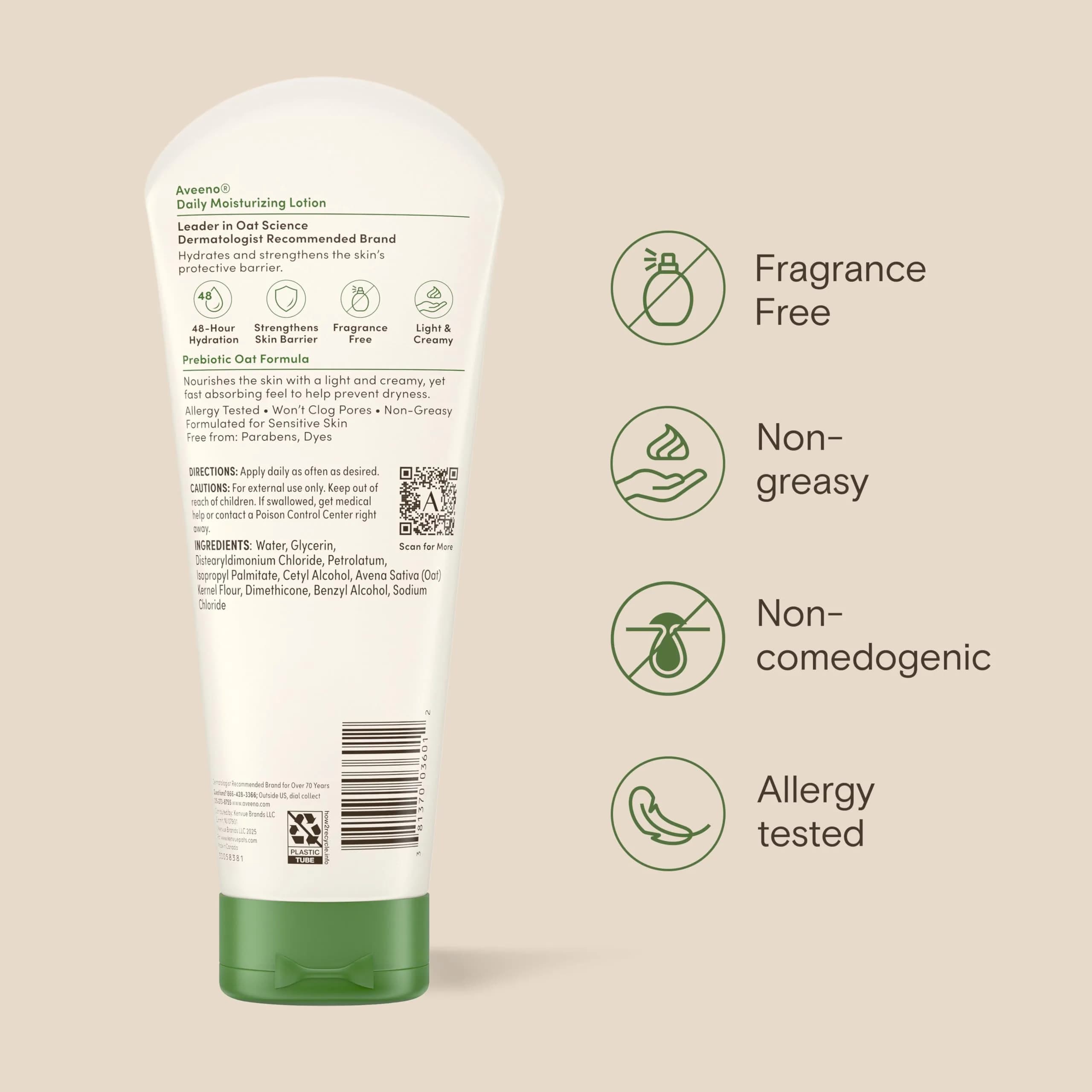 Aveeno Daily Moisturizing Body Lotion with Prebiotic Oat 237ml (8 Fl Oz) | Fragrance-Free for Dry, Sensitive Skin - view 8