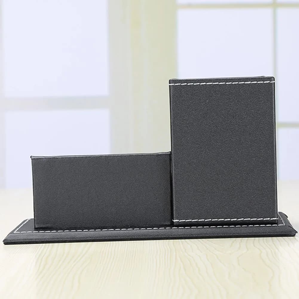 KINGFOM PU Leather Desk Organizer with Card Stand, Black | Holds 20 Pens & 60 Cards - view 5