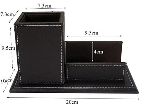 KINGFOM PU Leather Desk Organizer with Card Stand, Black | Holds 20 Pens & 60 Cards thumbnail 3