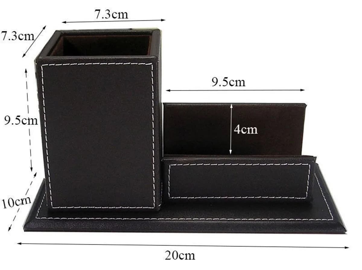 KINGFOM PU Leather Desk Organizer with Card Stand, Black | Holds 20 Pens & 60 Cards - view 3