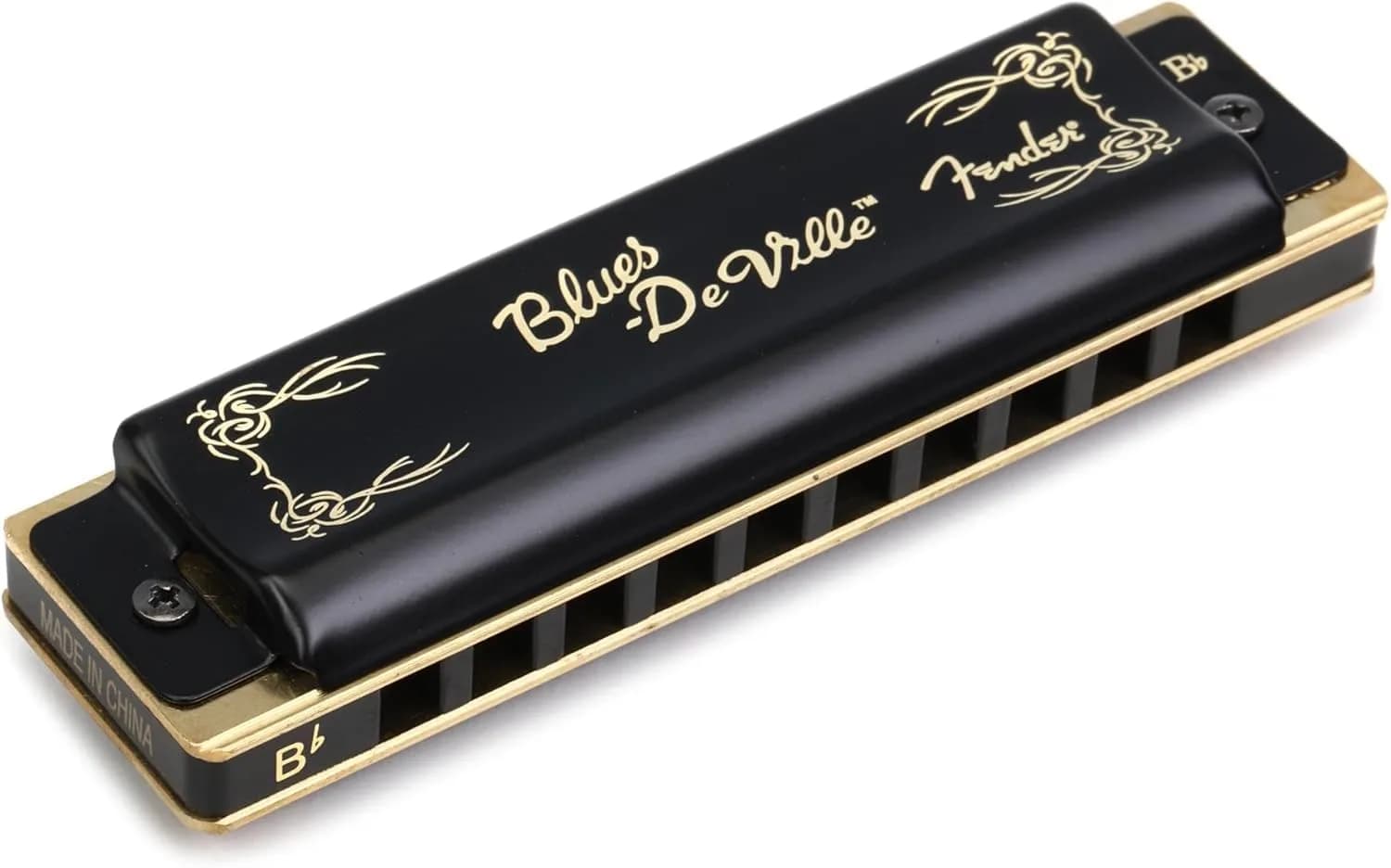Fender Blues DeVille Harmonica Key of G | Phosphor Bronze Reeds, Molded PVC Comb — gold