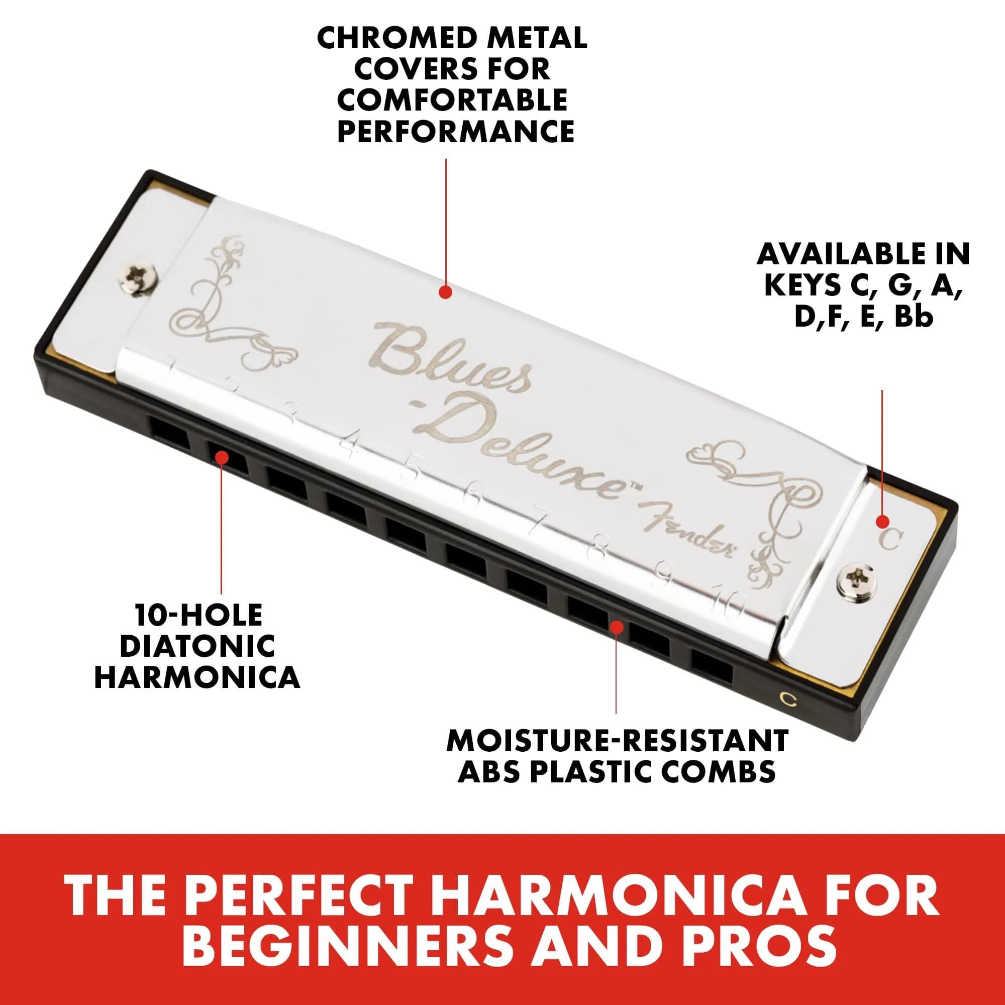 Fender Blues Deluxe Harmonica in A | Classic Tone & Reliable Construction - view 2