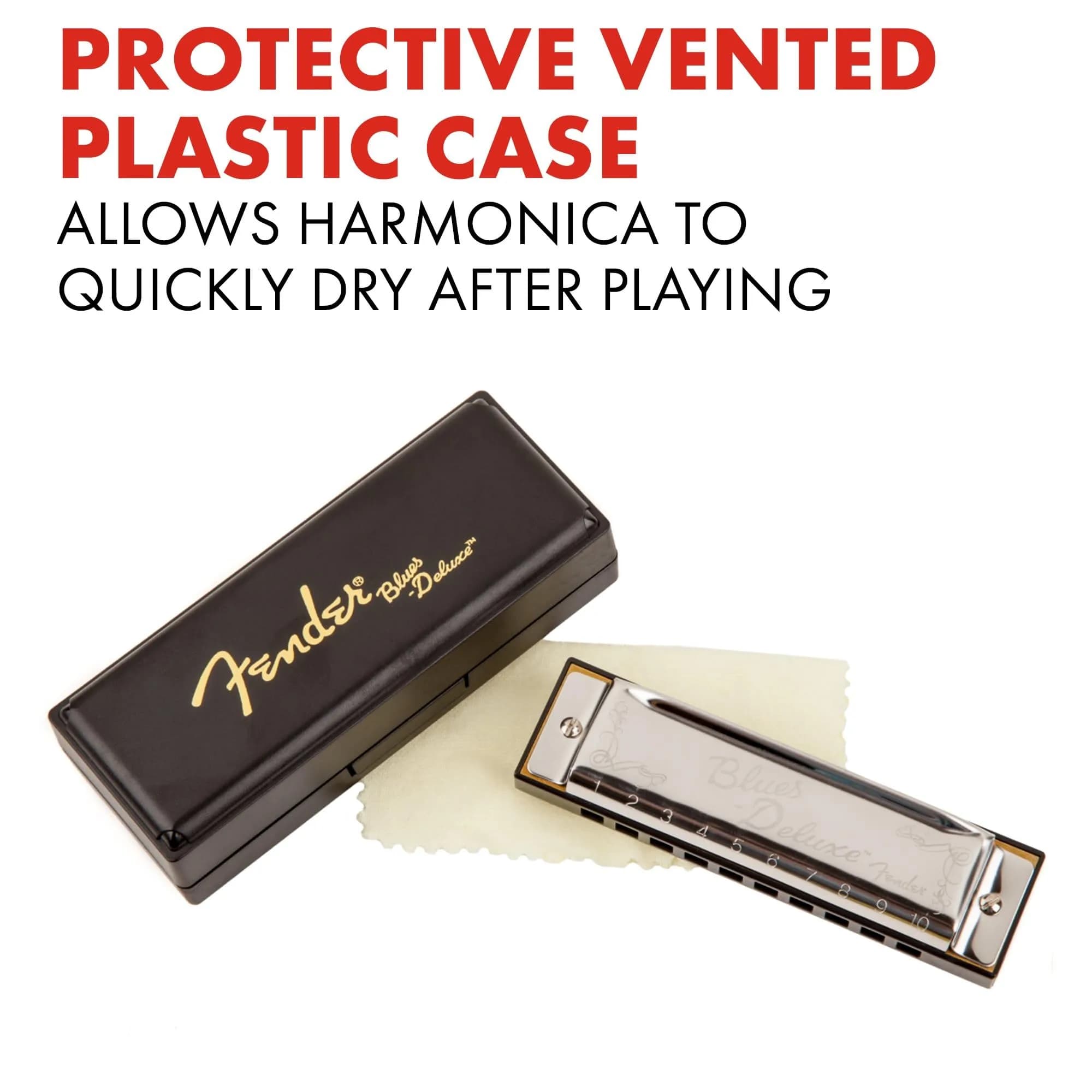 Fender Blues Deluxe Harmonica, Key of G | Traditional Shape, Brass Reeds - view 4