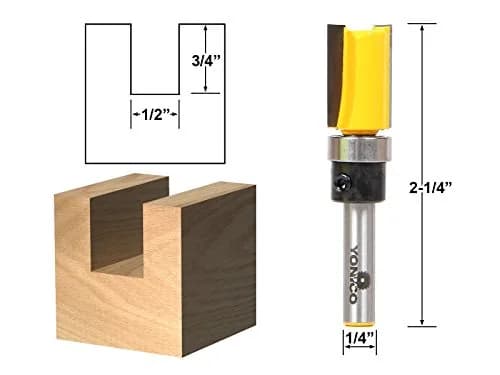 Yonico Router Bits Pattern Bit Flush Trim 1/2-Inch Diameter | Carbide, 1/4-Inch Shank, 3/4" Cutter Length thumbnail 2