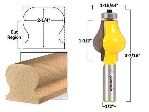 Yonico Handrail Molding Router Bits 1-9/16-Inch Standard 1/2-Inch Shank | Create Custom Handrails with Durable Carbide thumbnail 2