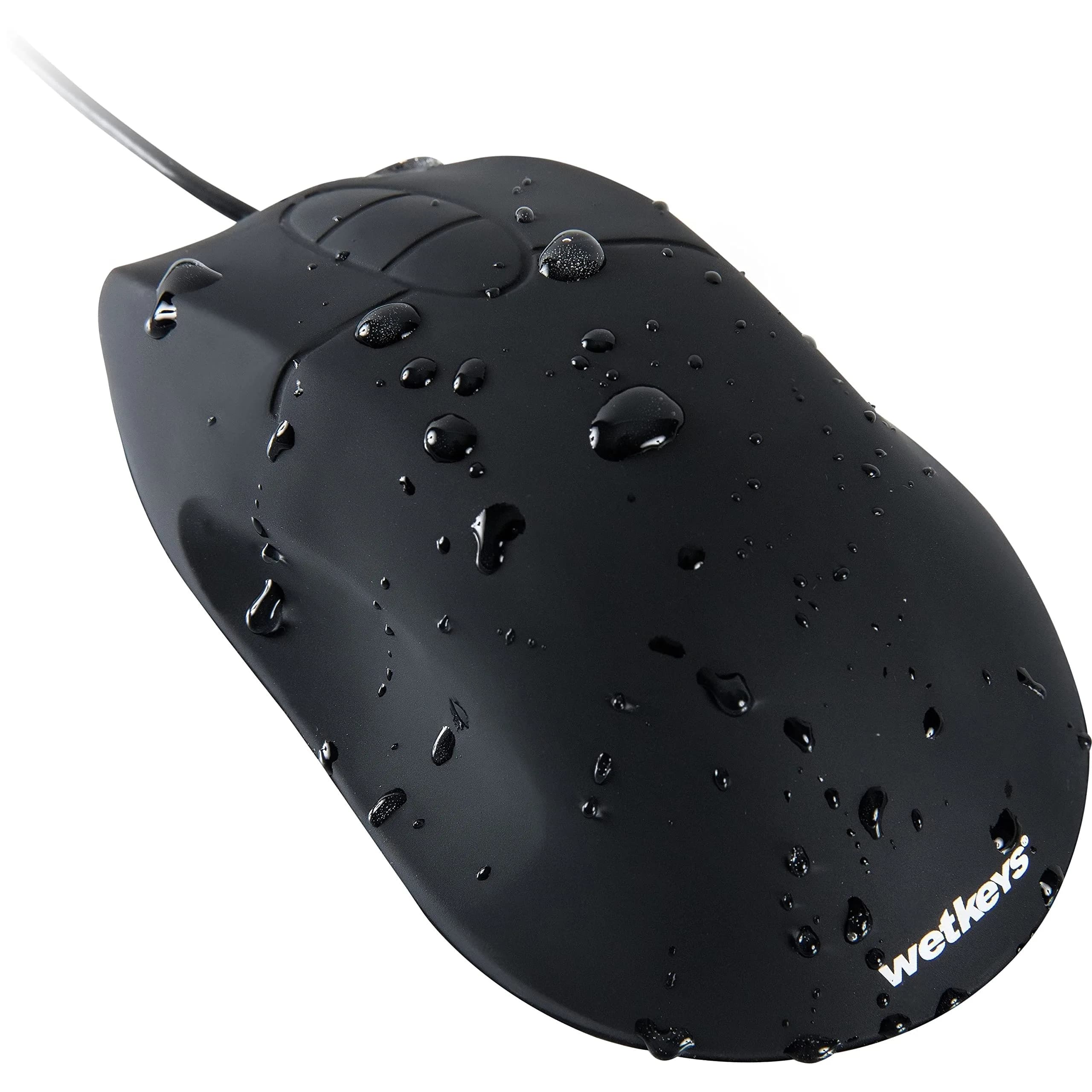 WetKeys Waterproof Ergonomic Optical Mouse | Fully Sealed Silicone, 3-Button Scroll (Black) | USB/PS2 | 0.23kg — Black
