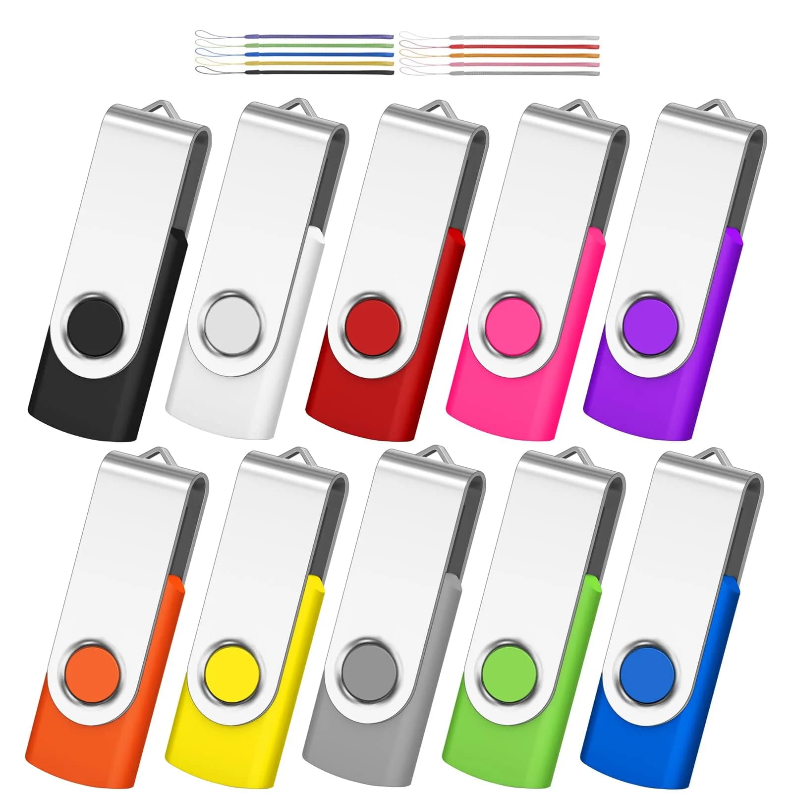 AreTop 2GB USB Flash Drive 10 Pack | Swivel Metal Cover & LED Indicator, Portable Data Storage