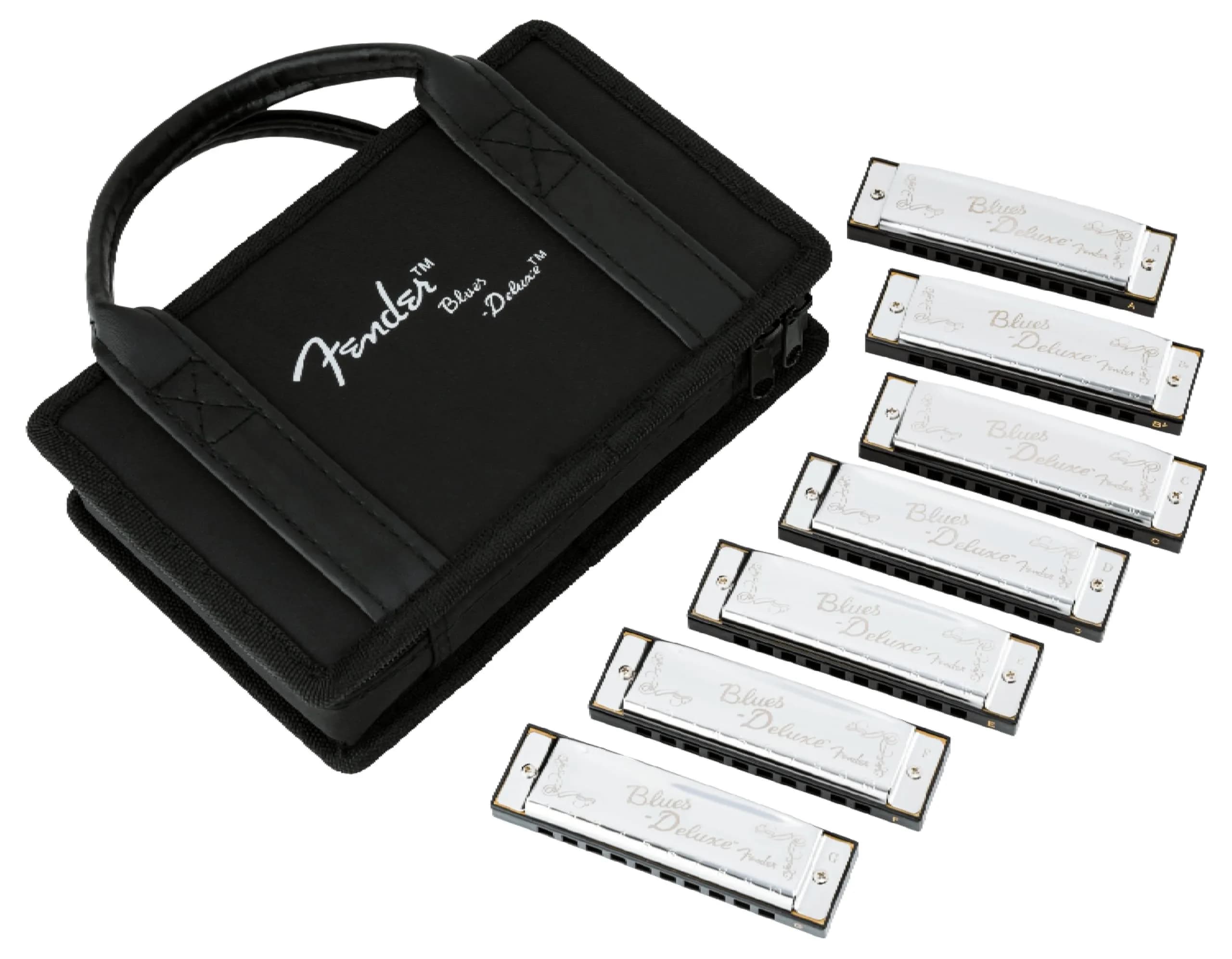 Fender Blues Deluxe Diatonic 10-Hole Harmonica Set with Case, Pack of 7 | Classic Tone for Blues, Folk, Country thumbnail 1