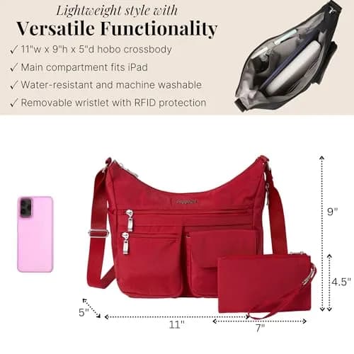 Baggallini Everywhere Bagg Crossbody Bag 28.9cm (11.4in) | Water-Resistant Travel Hobo with RFID Wristlet thumbnail 4