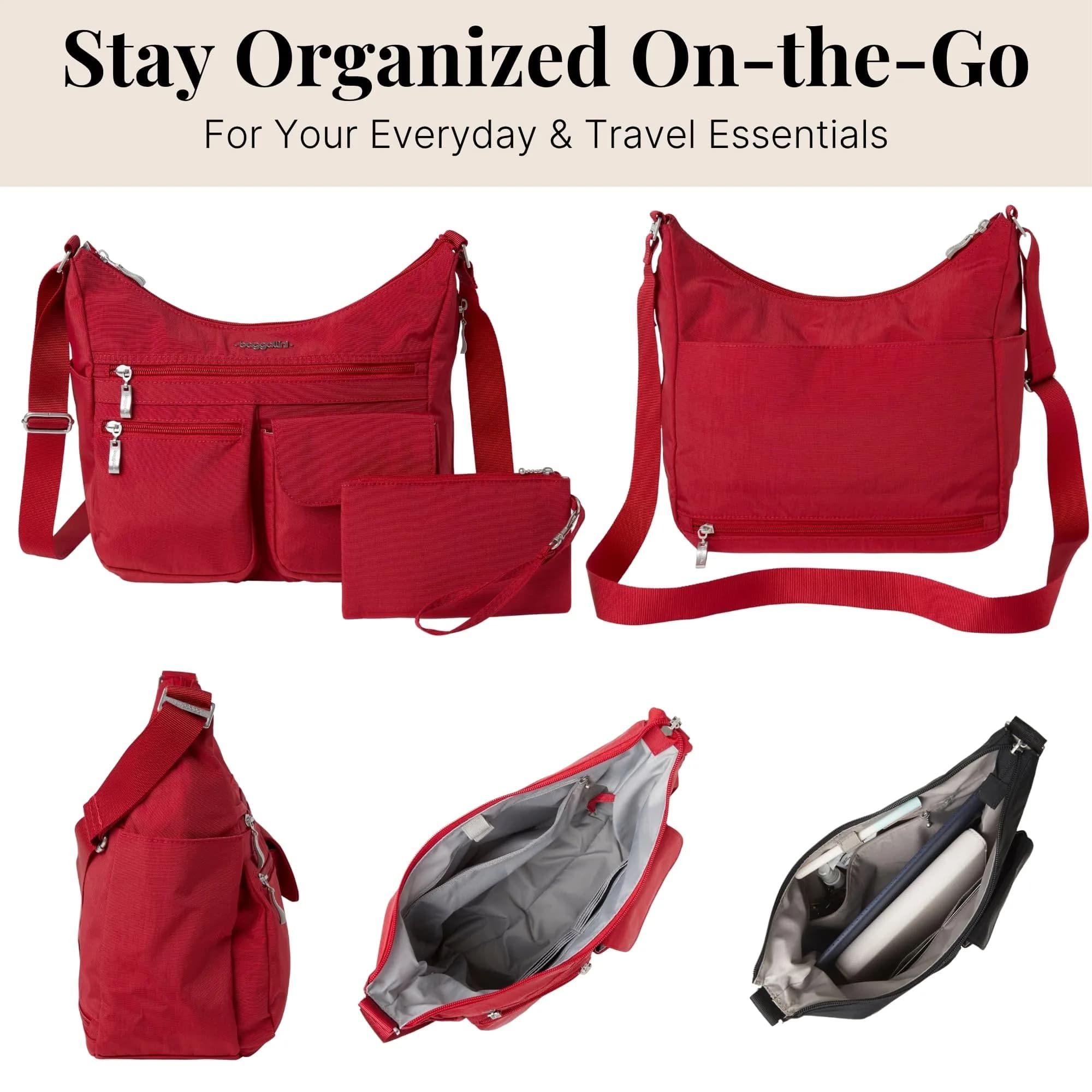 Baggallini Everywhere Bagg Crossbody Bag 28.9cm (11.4in) | Water-Resistant Travel Hobo with RFID Wristlet - view 5