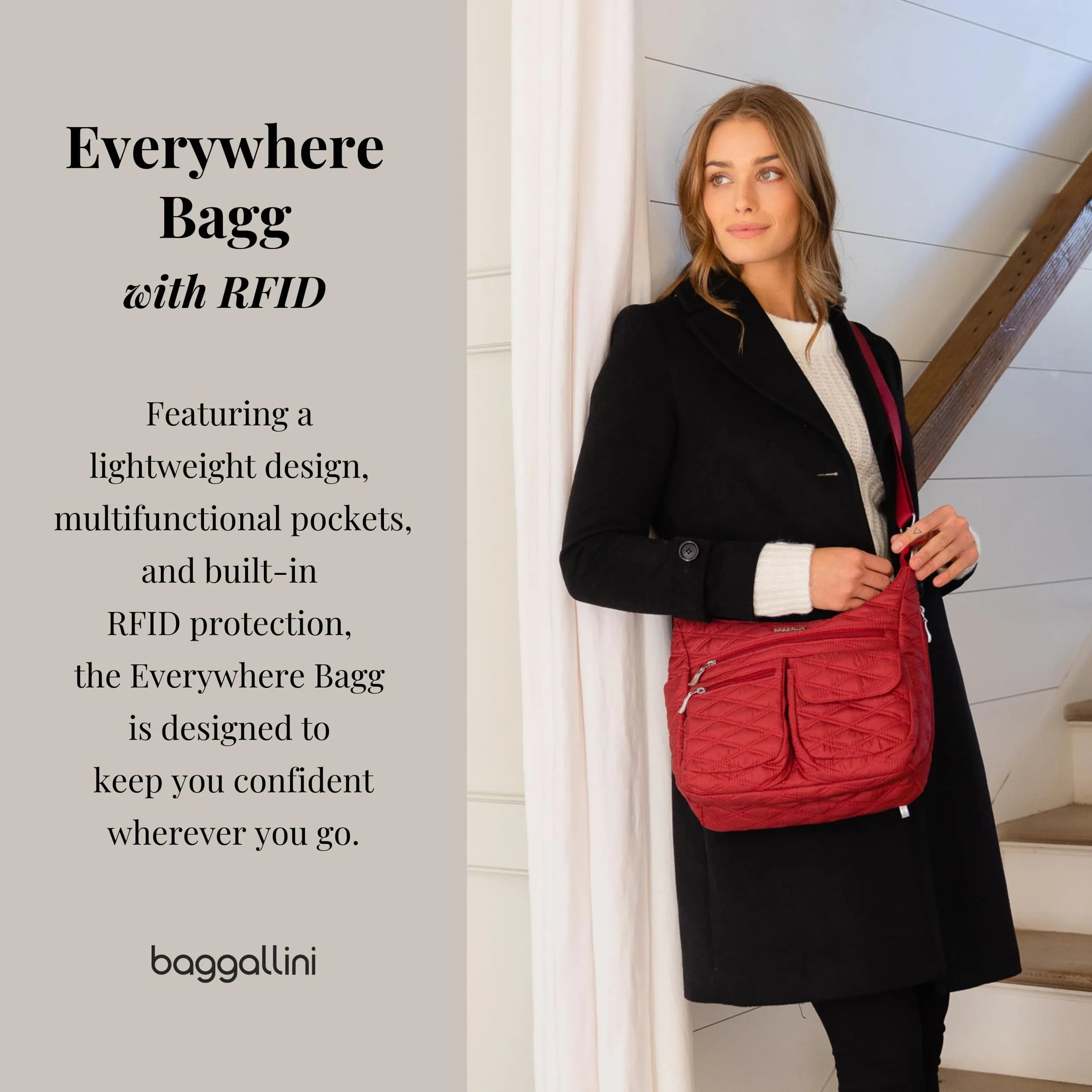 Baggallini Everywhere Bagg Crossbody Bag 28.9cm (11.4in) | Water-Resistant Travel Hobo with RFID Wristlet - view 2