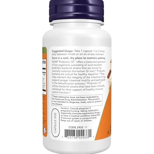 NOW Probiotic-10™ 25 Billion CFU 10 Strains 100 Veg Caps | Clinically Validated Immune Support thumbnail 3