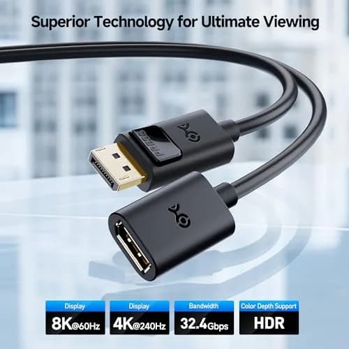 Cable Matters DisplayPort Extension Cable 6ft (1.83m) | 8K@60Hz, 4K@240Hz DP 1.4 Male to Female thumbnail 2