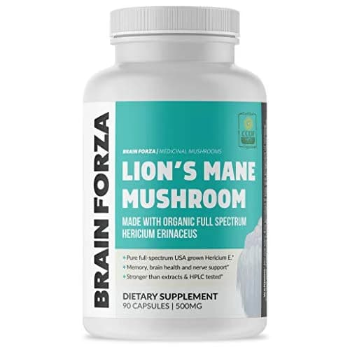 Brain Forza Organic Lion's Mane Mushroom Capsules 90 Count (2.5 x 4.5 x 2.5 inches) | Natural Herbal Supplement for Memory, Focus, Clarity, Nerve Health thumbnail 1
