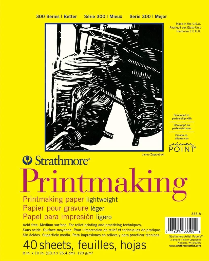 Strathmore 300 Series Printmaking Paper Pad, Glue Bound, 8x10 inches | Artist Paper for Relief & Screen Printing