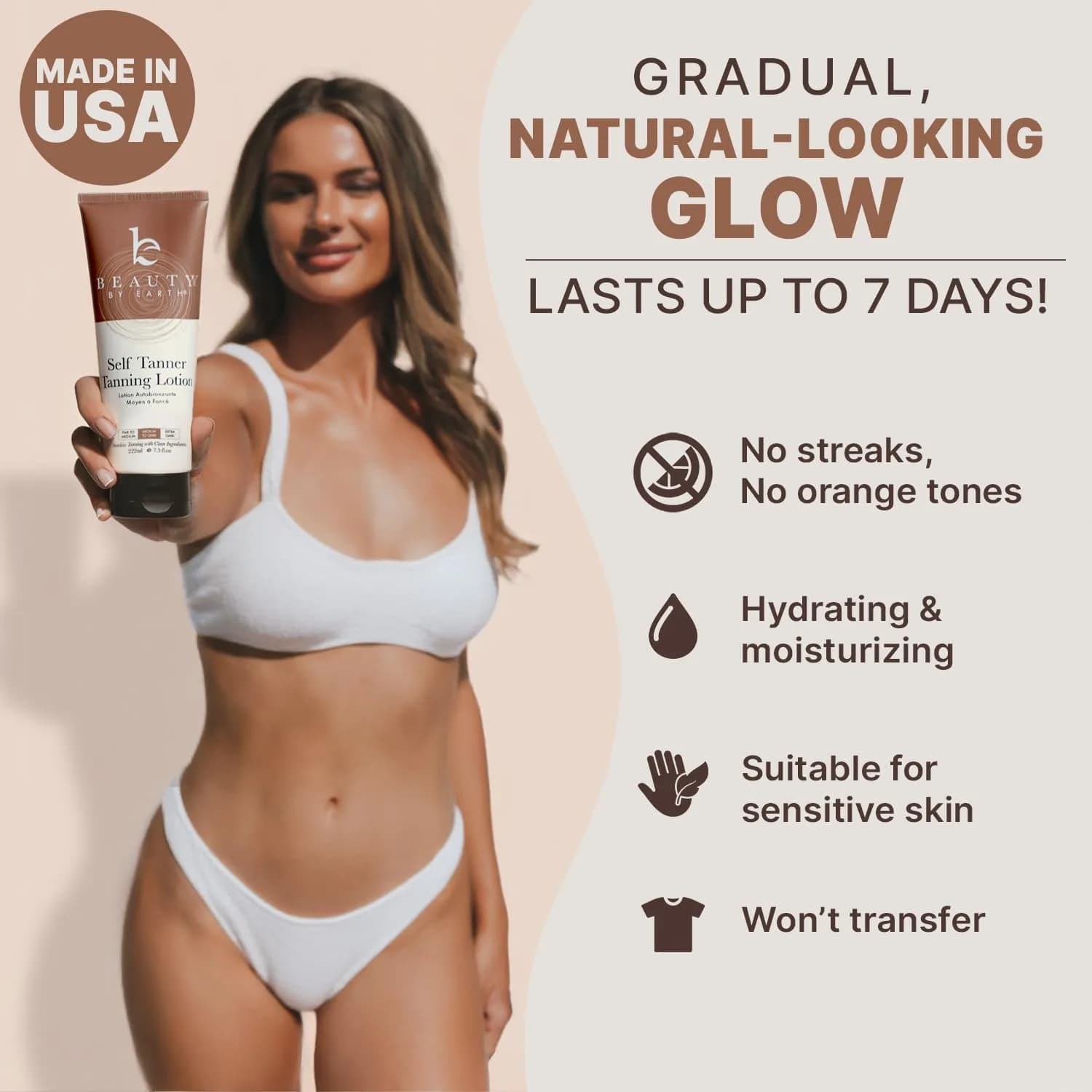 Beauty by Earth Natural Self Tanner Lotion Medium to Dark | Streak-Free Fake Tan with Aloe Vera & Coconut - view 4
