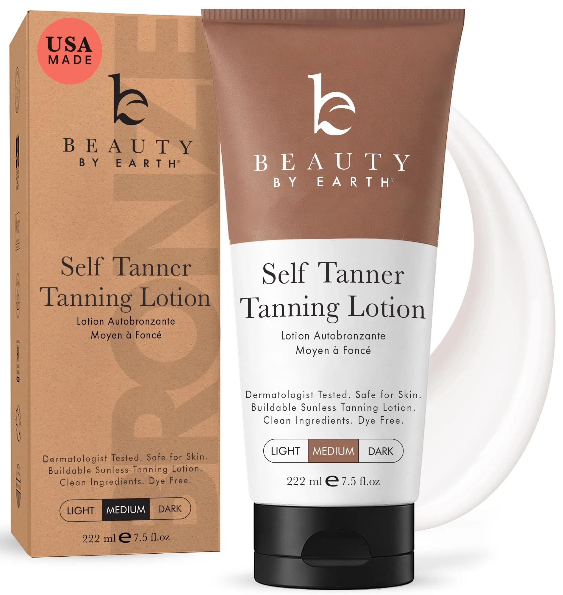 Beauty by Earth Natural Self Tanner Lotion Medium to Dark | Streak-Free Fake Tan with Aloe Vera & Coconut - main product image