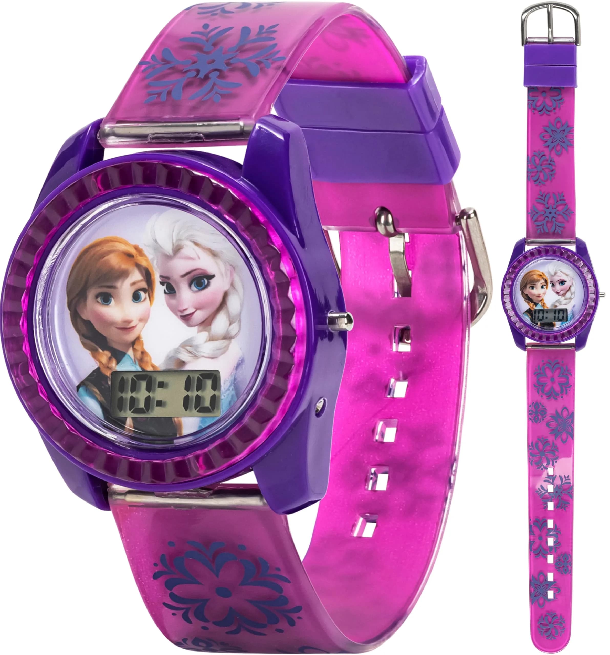 Accutime Disney Frozen Kids Digital Watch – Anna & Elsa LCD Timepiece, Purple Printed Strap, Easy-Read Display, Lightweight & Comfortable (70-120c) - main product image