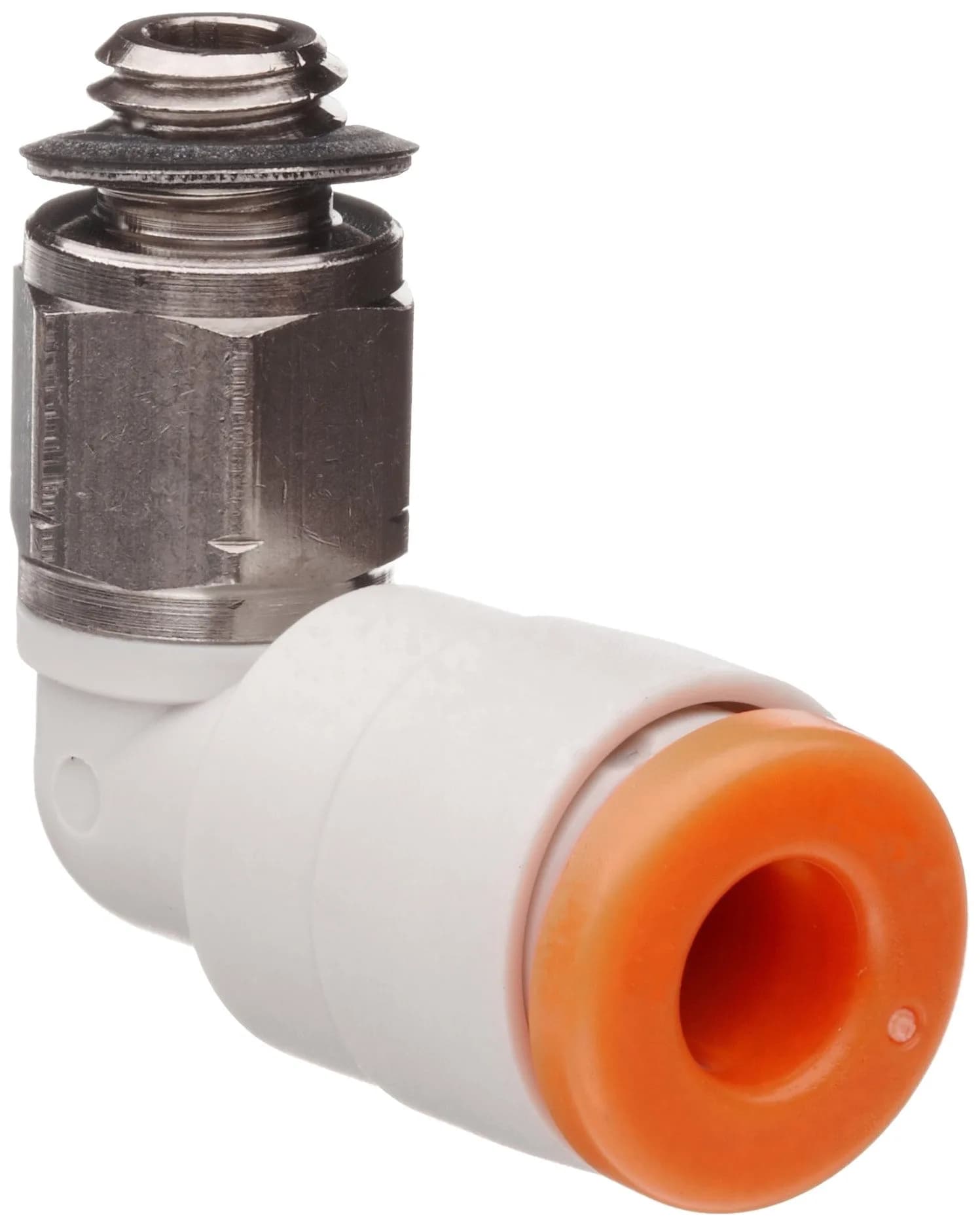 SMC KQ2L07-32N PBT and Nickel Plated Brass Push-to-Connect Tube Fitting, 90° Elbow, 1/4" Tube OD x 10-32 UNF Male — Brass / 0.20 inches