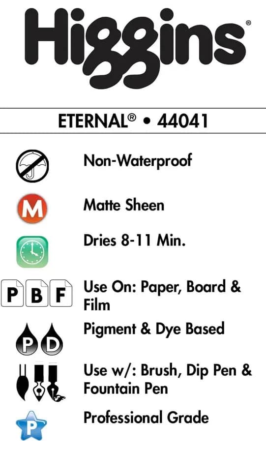 Higgins Black Eternal Ink, 2.5 Oz Bottle | Fast Drying, Matte Sheen, Non-Waterproof thumbnail 7