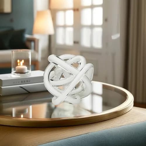 Torre & Tagus Orbit 4.5" Hand Blown White Glass Knot Sculpture, Table Decor | Contemporary Abstract Home Accent thumbnail 5