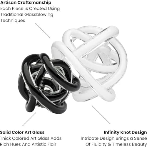 Torre & Tagus Orbit 4.5" Hand Blown White Glass Knot Sculpture, Table Decor | Contemporary Abstract Home Accent thumbnail 6