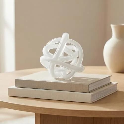 Torre & Tagus Orbit 4.5" Hand Blown White Glass Knot Sculpture, Table Decor | Contemporary Abstract Home Accent thumbnail 2