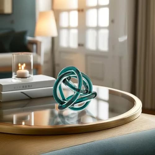 Torre & Tagus Orbit Hand Blown Glass Infinity Knot Sculpture - 3 Inch Glass Art Teal Knot Decor Ball for Home Decor, Small Centerpiece Table Decoration for Home Interior thumbnail 5