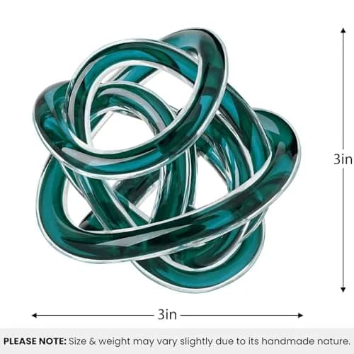 Torre & Tagus Orbit Hand Blown Glass Infinity Knot Sculpture - 3 Inch Glass Art Teal Knot Decor Ball for Home Decor, Small Centerpiece Table Decoration for Home Interior thumbnail 6