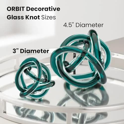 Torre & Tagus Orbit Hand Blown Glass Infinity Knot Sculpture - 3 Inch Glass Art Teal Knot Decor Ball for Home Decor, Small Centerpiece Table Decoration for Home Interior thumbnail 7