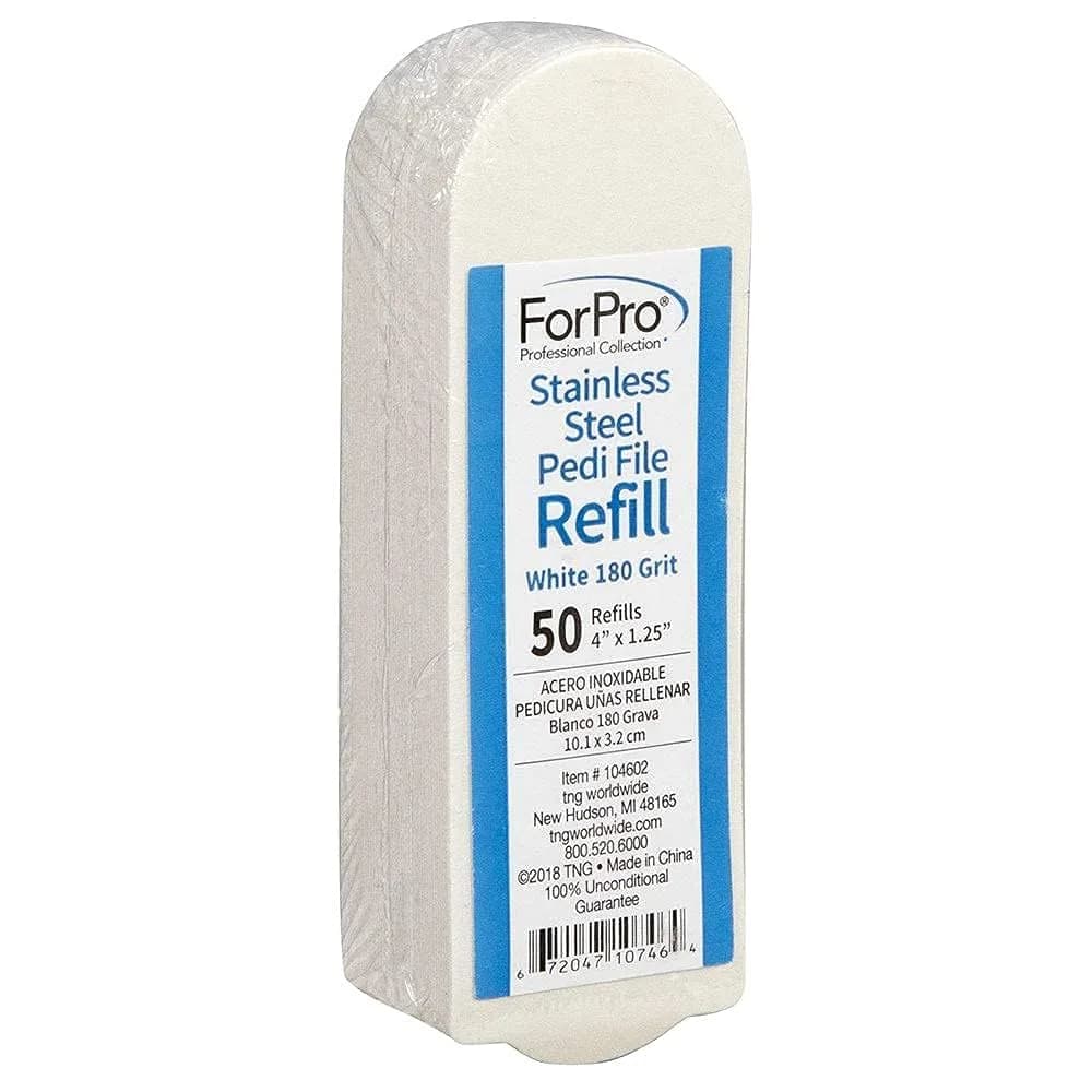 ForPro Stainless Steel Pedi File Refill 50ct 180 Grit White | Water-Resistant Callus Remover — 180 Grit