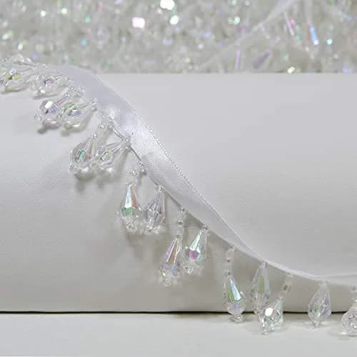 Expo International Joanne Beaded Teardrop Fringe Trim 9.5cm (3.75in) Crystal Aurora Borealis | Handmade Glass & Satin Embellishment thumbnail 4