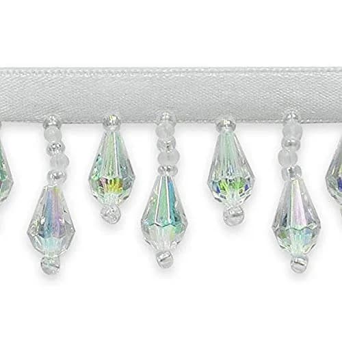 Expo International Joanne Beaded Teardrop Fringe Trim 9.5cm (3.75in) Crystal Aurora Borealis | Handmade Glass & Satin Embellishment thumbnail 1