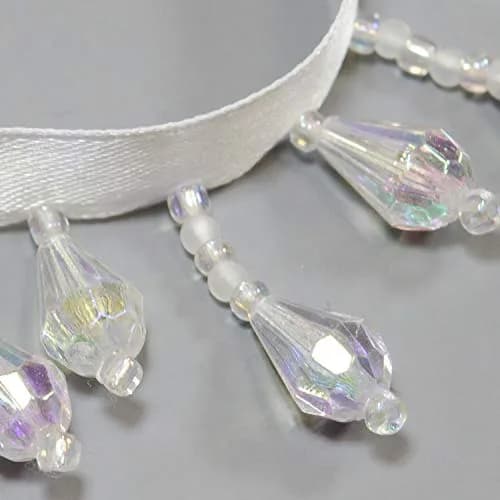 Expo International Joanne Beaded Teardrop Fringe Trim 9.5cm (3.75in) Crystal Aurora Borealis | Handmade Glass & Satin Embellishment thumbnail 3