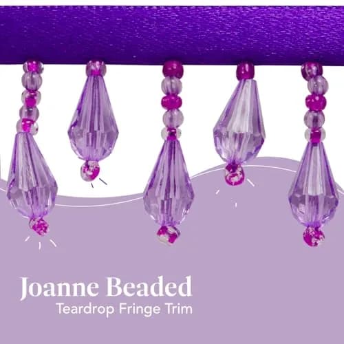 Expo International Joanne Beaded Teardrop Fringe Trim 360 inches (10 Yards) Bright Purple | Handmade Glass & Satin Embellishment thumbnail 6