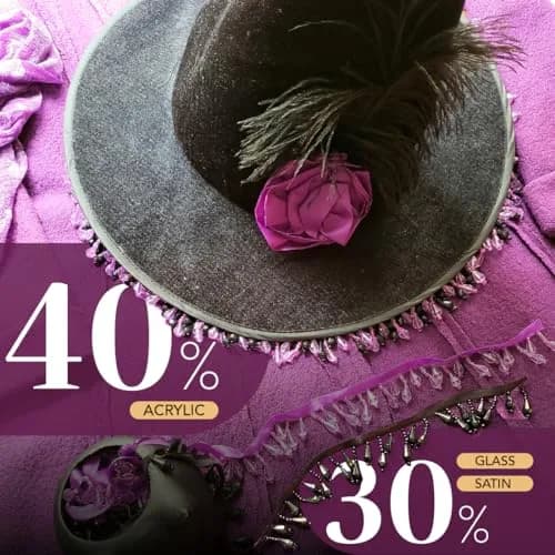 Expo International Joanne Beaded Teardrop Fringe Trim 360 inches (10 Yards) Bright Purple | Handmade Glass & Satin Embellishment thumbnail 3