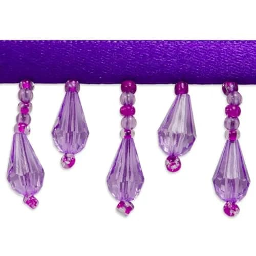 Expo International Joanne Beaded Teardrop Fringe Trim 360 inches (10 Yards) Bright Purple | Handmade Glass & Satin Embellishment - main product image