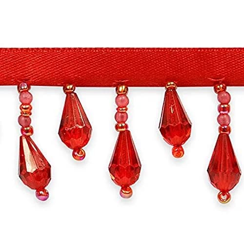 Expo International Joanne Beaded Teardrop Fringe Trim Red 3.6cm (1.43 inch) | Hand-Made Craft Embellishment thumbnail 1