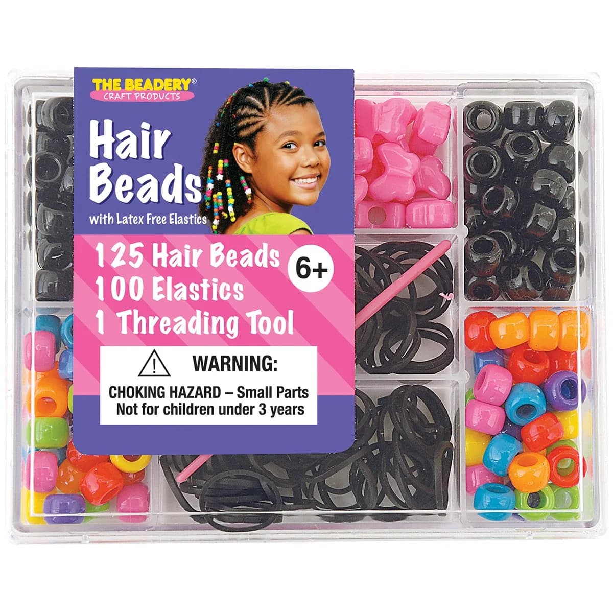 The Beadery Hair Style Bead Box, Multi | Bright Colors & 125 Beads for Kids & Teens (70-120 chars) — Multicolor