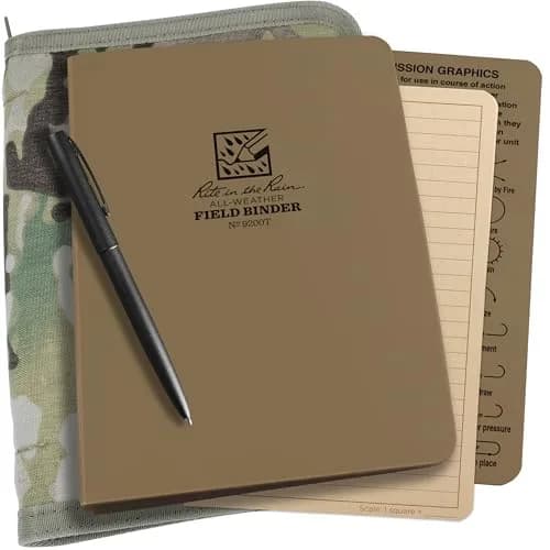 Rite in The Rain Weatherproof Binder Kit: Multicam Cordura® Cover, Tan Binder, 50 Sheets Tan Universal Loose Leaf, Weatherproof Pen (No. 9200M-KIT), 8.88 x 5.75 x 0.63 thumbnail 1