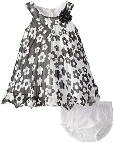 Bonnie Baby Crystal Pleated Trapeze Dress and Panty Set,Black/White,24 Months | Elegant Baby Girl Outfit for Special Occasions thumbnail 1