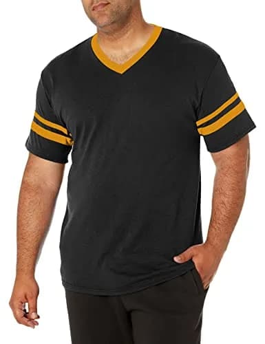 Augusta Sportswear Sleeve Stripe Jersey Small Black/Gold | Contrast Sleeve & Knit V-Neck thumbnail 1