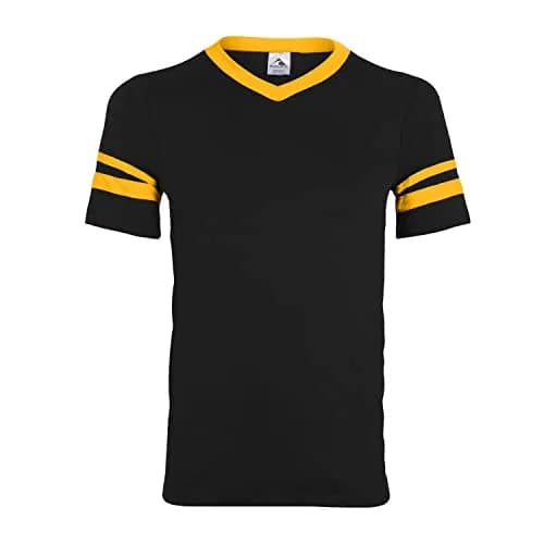 Augusta Sportswear Sleeve Stripe Jersey Small Black/Gold | Contrast Sleeve & Knit V-Neck thumbnail 5