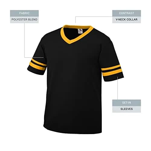Augusta Sportswear Sleeve Stripe Jersey Small Black/Gold | Contrast Sleeve & Knit V-Neck thumbnail 8