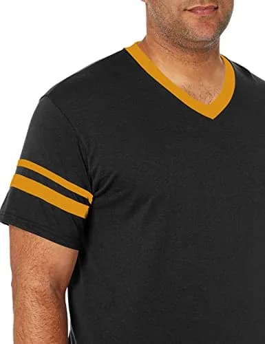 Augusta Sportswear Sleeve Stripe Jersey Small Black/Gold | Contrast Sleeve & Knit V-Neck thumbnail 3