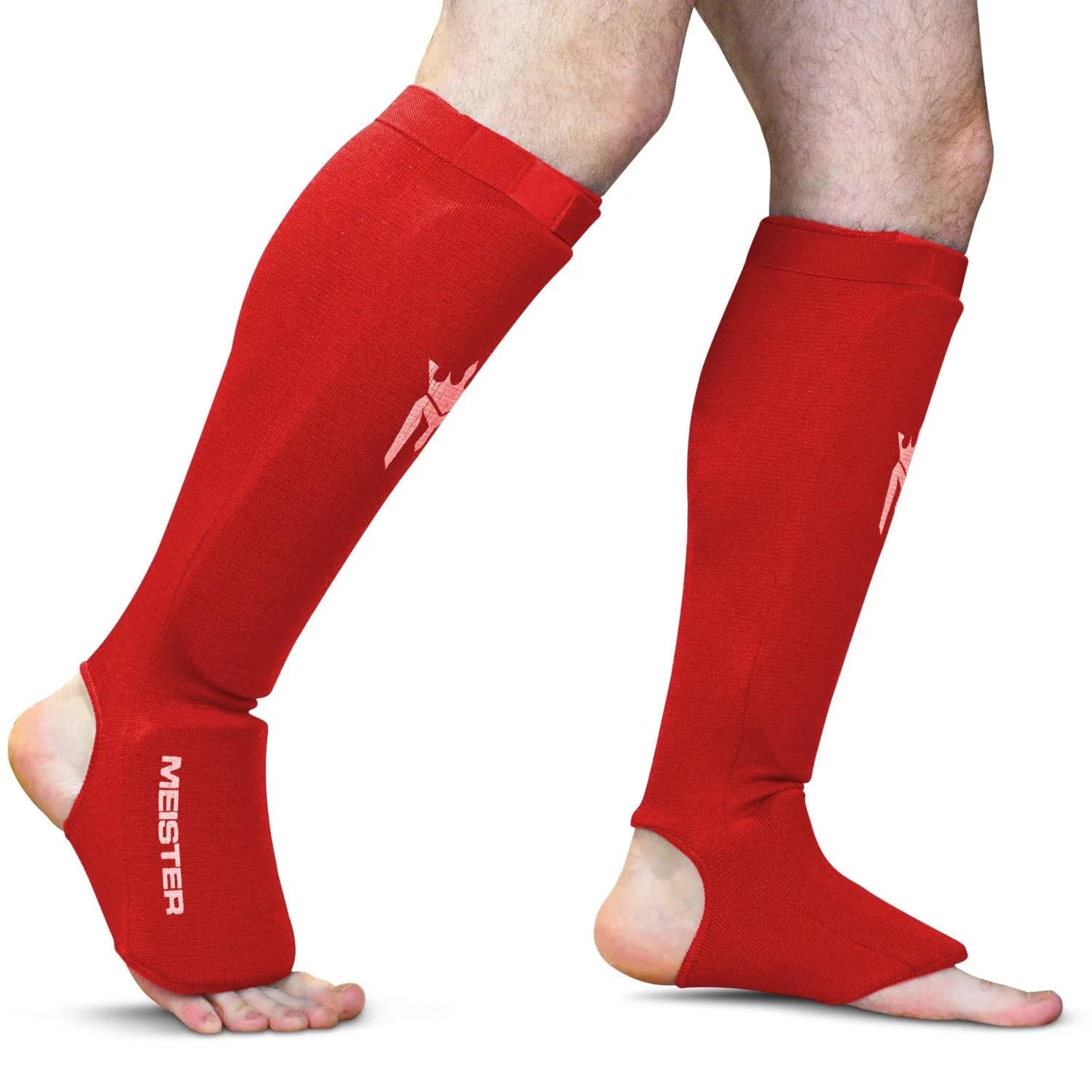 Meister MMA Elastic Cloth Shin & Instep Guards - Red - Youth/X-Small | Lightweight Combat Sports Protection - view 2